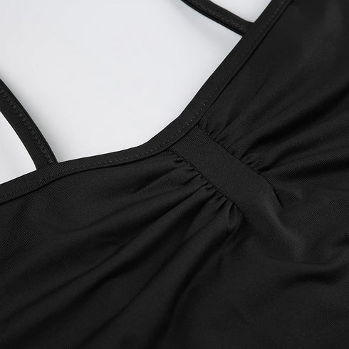 Sleeveless Skinny Shirring Spaghetti Strap Bodysuit for Women Vacation Camisole